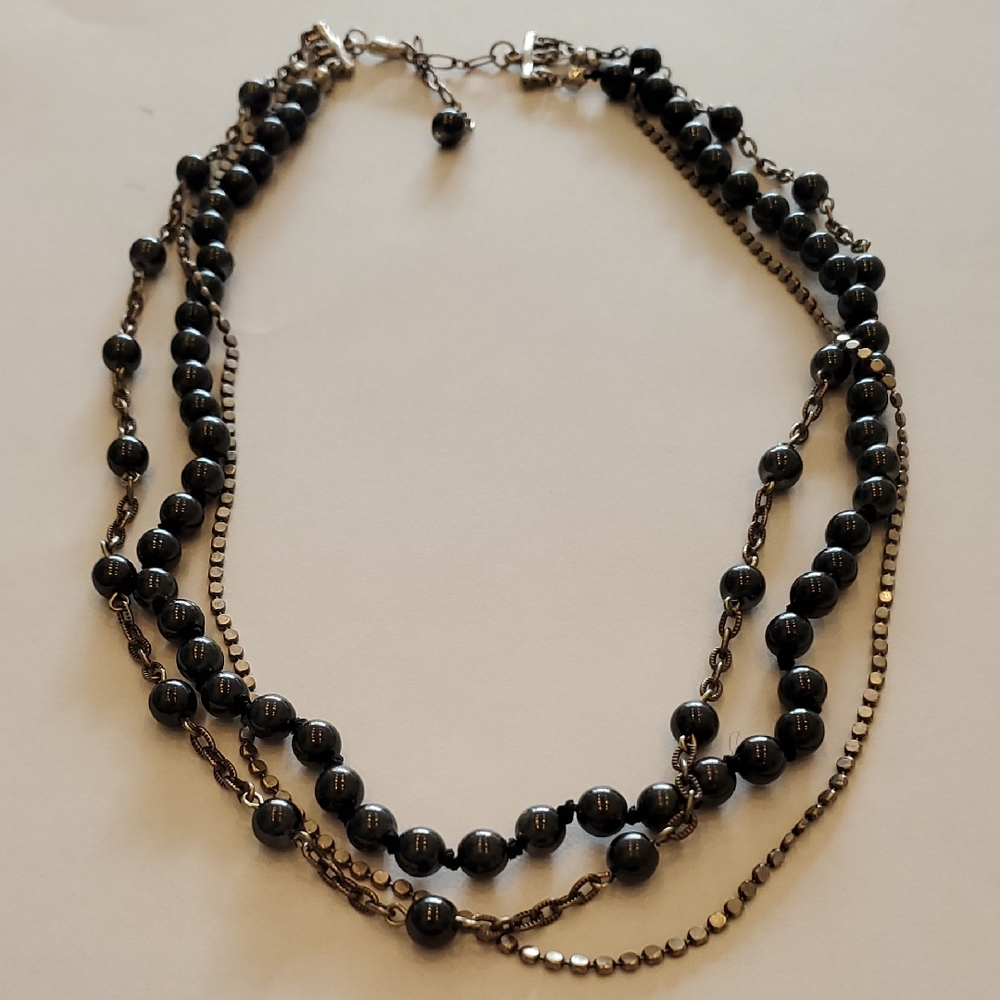 Silvertone & Gray Pearl Necklace #3605